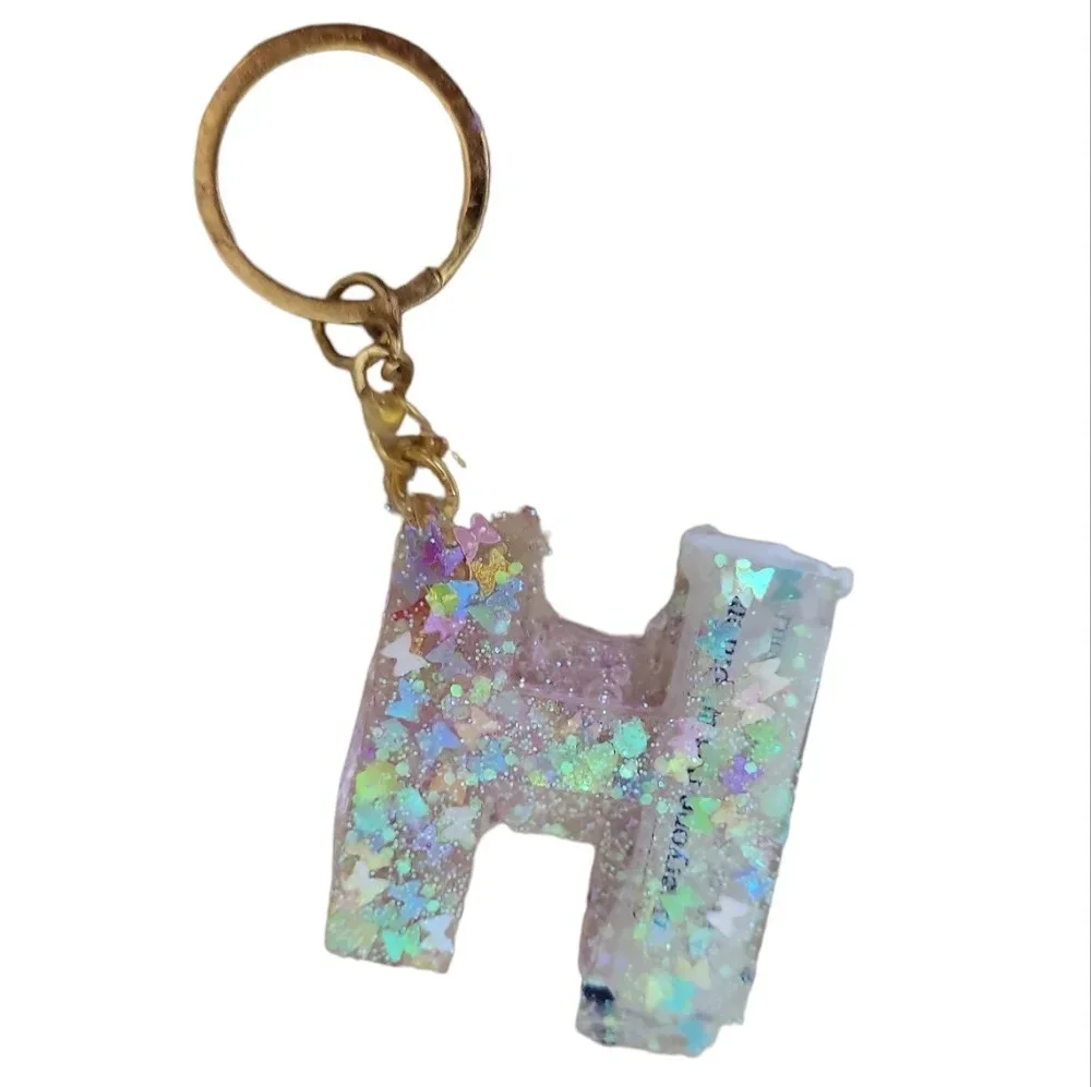 Fortune H Resin Alphabet Letter  Keychain Sparkly Glitter Key Chain Bag …